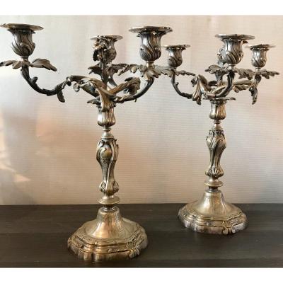 Pair Of Candlesticks In Silver Bronze. Ref: Ch 19