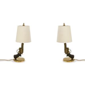Pair Of Bronze Table Lamps Signed Enzo Missoni