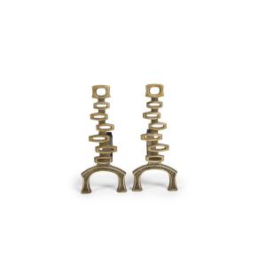 Pair Of Andirons In Bronze Around 1960