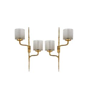 Pair Of Gilt Bronze Sconces In The Taste Of Felix Agostini By Arlus