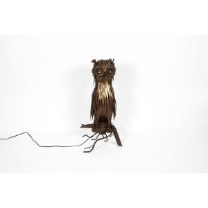"owl" Lamp In Brutalist Metal. Unique Piece