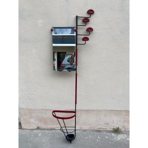 Large Coat Rack In Metal And Stitched Leather By Jacques Adnet