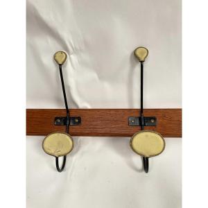 Oak And Leather Coat Rack By Jacques Adnet