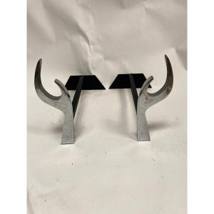 Pair Of Andirons In Chromed Metal Circa 1970