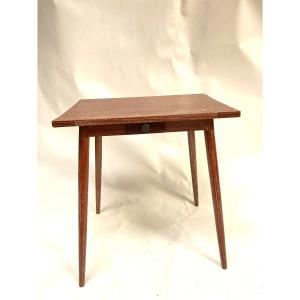 Limed Oak Table With Saddler Stitched Leather Pieces By Jacques Adnet