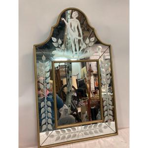 Neo-classical Mirror With Engraved Decor In The Taste Of André Arbus