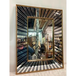 Miroir à Pare-close  En Verre Bi-color Vers 1950 