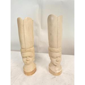 Pair Of Ivory Sculptures "man And Woman"
