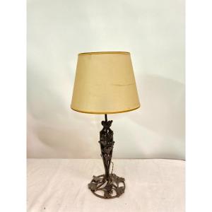 Art Deco Period Wrought Iron Lamp Signed