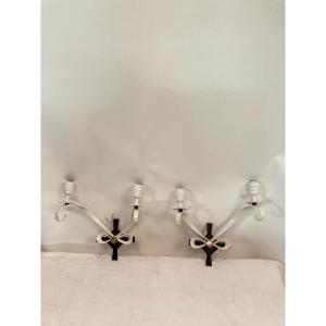 Pair Of Lacquered Metal Sconces By René Drouet