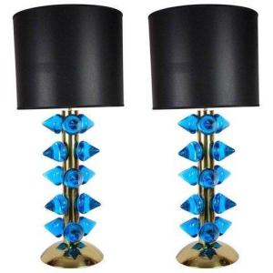 Pair Of Murano Glass Lamps Signed Jl Fontana