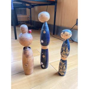 Set Of 3 Japanese "kokeshi" Dolls