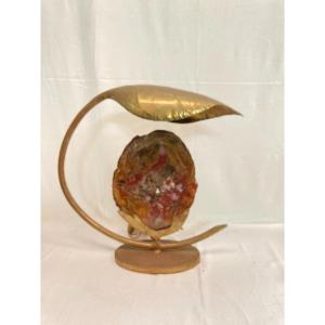 Lamp In Carved Brass And Fossil Wood By Henri Fernandez