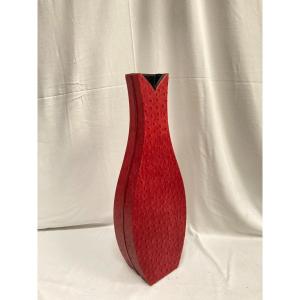 Large Vase Covered In Ostrich Leather Around 1980