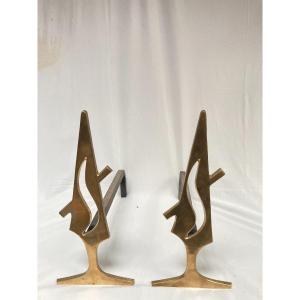 Pair Of Bronze Andirons 1950