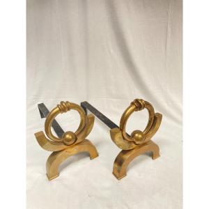 Pair Of Andirons 1950 Attributed To Jacques Adnet