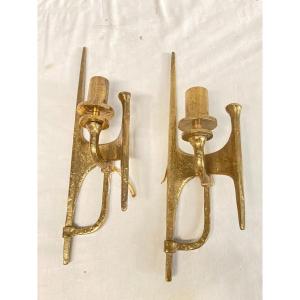 Paire d'Appliques En Bronze De Style " Brutaliste "