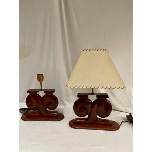Pair Of Mahogany Lamps In The Style Of Alexandre Noll