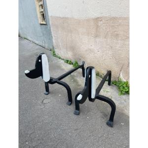 Pair Of "dog" Andirons By Edouard Schenck