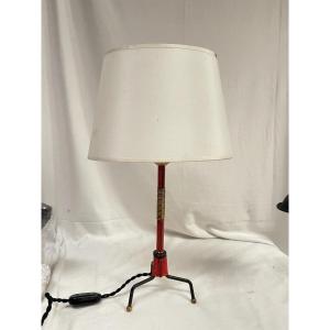 Small Red Leather Covered Lamp By Jacques Adnet