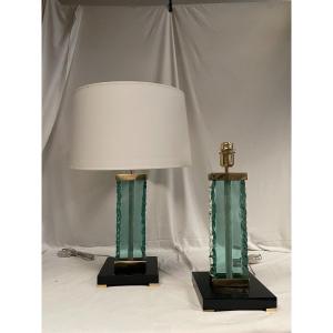Pair Of Glass Lamps Attributed To Fontana Arte