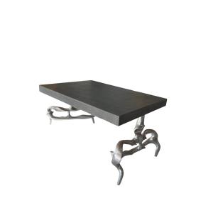 "sculpture" Coffee Table In Cast Aluminum With Leather Top By Victor Roman