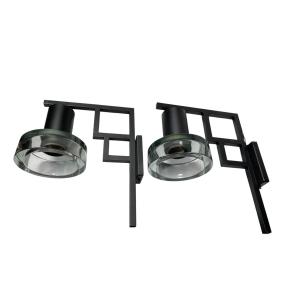 Pair Of Glass And Metal Wall Lights Attributed To Gino Génédèse