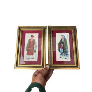 Pair Of Paintings Of Chinese Dignitaries Painted On Ivory