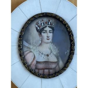 Miniature On Ivory Representing Caroline Bonaparte