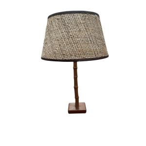 Leather And Bamboo Covered Lamp By Jacques Adnet
