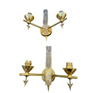 1940's Brass And Lucite Sconces By René Drouet