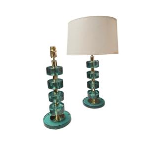 Pair Of Glass Lamps By Fontana Arté