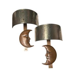 Pair Of Bronze And Glass Wall Sconces By Sergio Bustamante