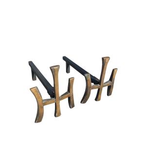 Pair Of Bronze Andirons In The Style Of Maria Pergay