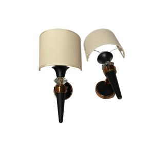 Pair Of 1950s Wall Lights In The Style Of Jacques Adnet