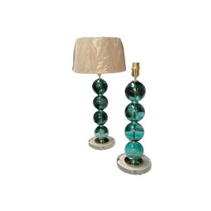 Pair Of Murano Glass Lamps In The Style Of Gino Cenedese