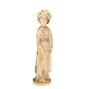 Ivory Okimono Depicting A Geisha