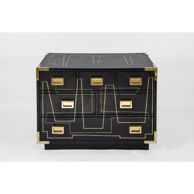 One Of A Kind Chest Of Drawers With Gold Abstract Decoration