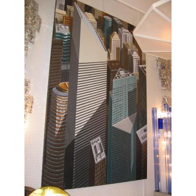 Huge Painting Showing A View Of New York By E Peyret