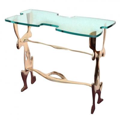 Rare Polished Bronze Console By Leon Calderi