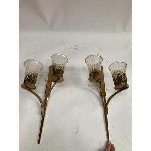 Pair Of Arlus Sconces With Murano Glass