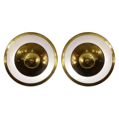 Paire De Lampes En Laiton Et Verre Givré Par Luigi Caccia Dominioni Pour Azucena