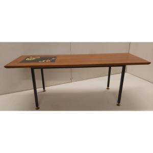 Mid Century Coffee Table With Decorative Ceramic Tiles