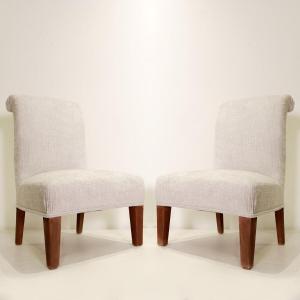 Pair Of Italian Fireplace Armchairs - New Off-white Velvet Upholstery