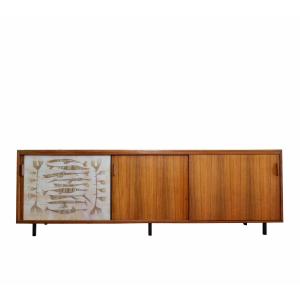 Sideboard With Tiles Signed By Edy Buyse For Perignem - Belgium, 1950s/1960s