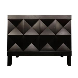 Black Sideboard With Op-art Doors By J. Batenburg For Mi, Belgium, 1969