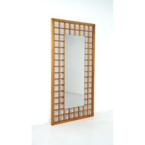 Large Mirror With Wooden Grid, Italy, 1960s