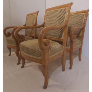 Set Of 4 Armchairs In Ash And Rosewood Stringing In The Charles X Style 