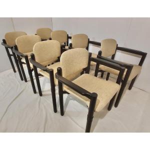 Set Of 8 Armchairs In Beech And Metal By Froscher For Sitform, Germany, 1970