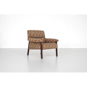 Italian Mid-century Armchair In Herringbone Fabric